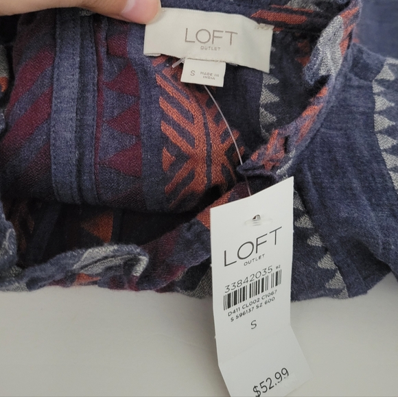 Loft Aztec Print Ruffle Cap Sleeves and Mock Neck Keyhol Back Tank Top - Picture 5 of 7
